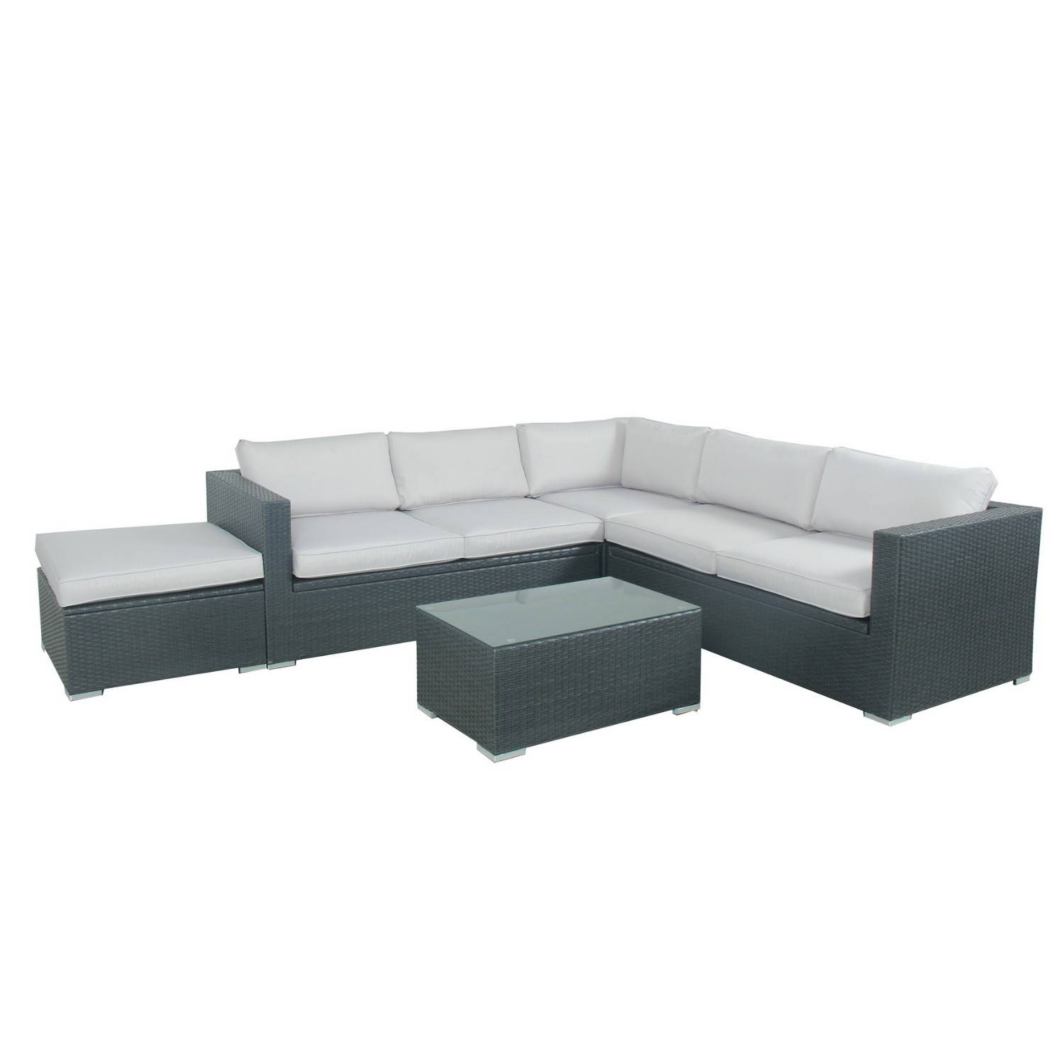 Autre - Salon de jardin résine tressée d'angle fonctionnel avec coffre de rangement intégré - noir ecru - FARENZA - Image 2