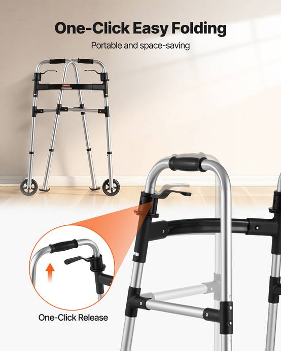 VEVOR Déambulateur Pliable Cadre Marche 2 Roues Alu Hauteur Réglable 8 Niveaux - Image 2