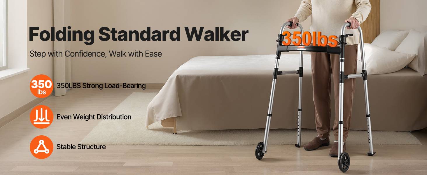 VEVOR Déambulateur Pliable Cadre Marche 2 Roues Alu Hauteur Réglable 8 Niveaux - Image 9