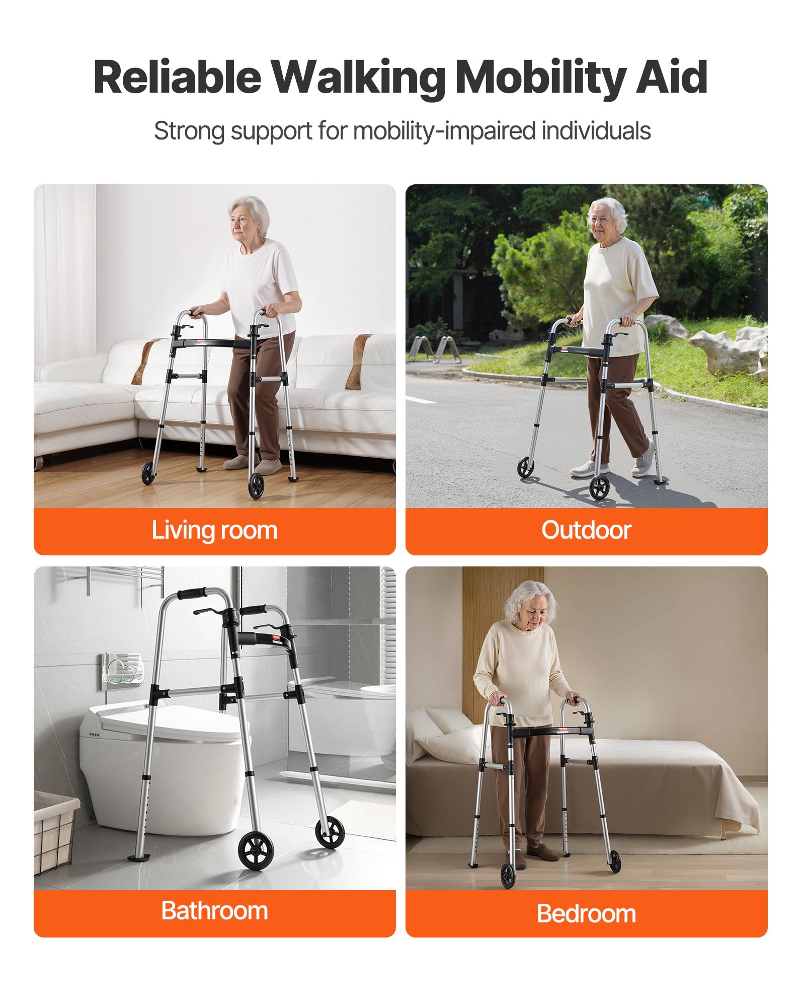VEVOR Déambulateur Pliable Cadre Marche 2 Roues Alu Hauteur Réglable 8 Niveaux - Image 6