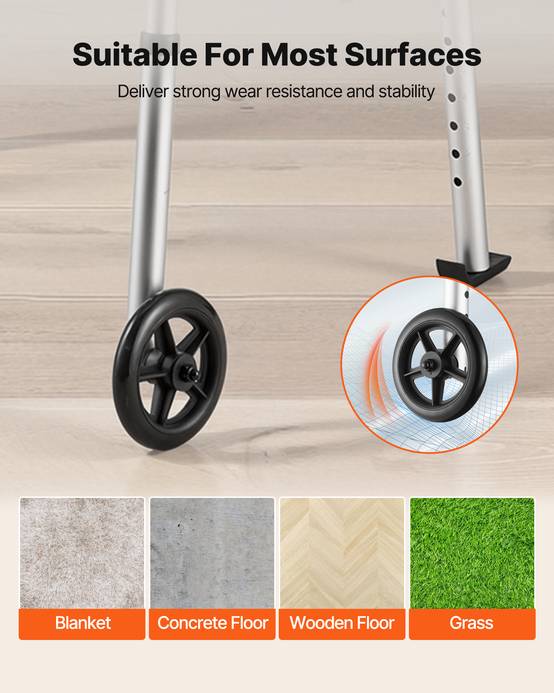 VEVOR Déambulateur Pliable Cadre Marche 2 Roues Alu Hauteur Réglable 8 Niveaux - Image 5