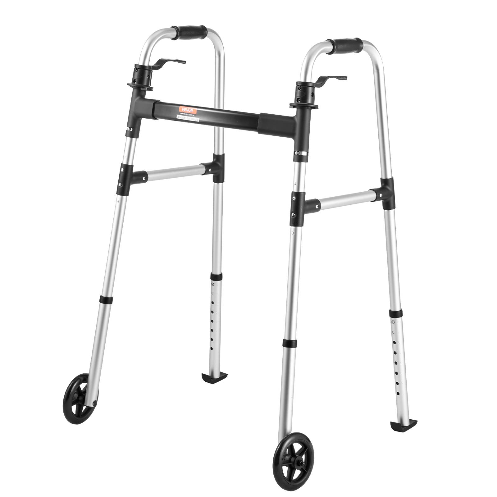 VEVOR Déambulateur Pliable Cadre Marche 2 Roues Alu Hauteur Réglable 8 Niveaux
