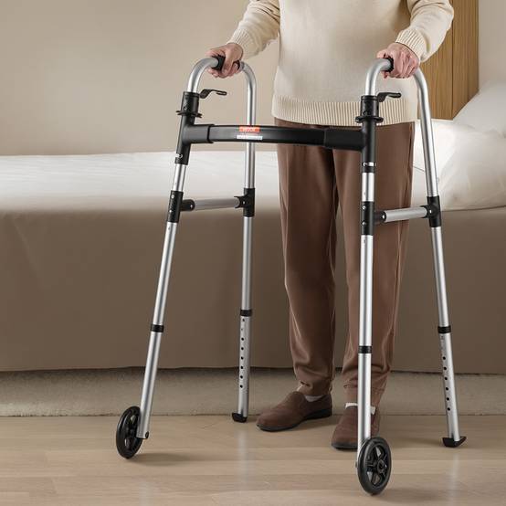 VEVOR Déambulateur Pliable Cadre Marche 2 Roues Alu Hauteur Réglable 8 Niveaux - Image 8