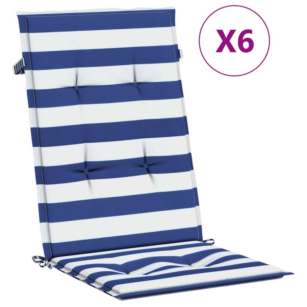 PANGIVO - Coussins de chaise dossier haut lot de 6 polyester rayures bleu et blanc 120 x 50 x 3 cm - PANGIVO - Image 2