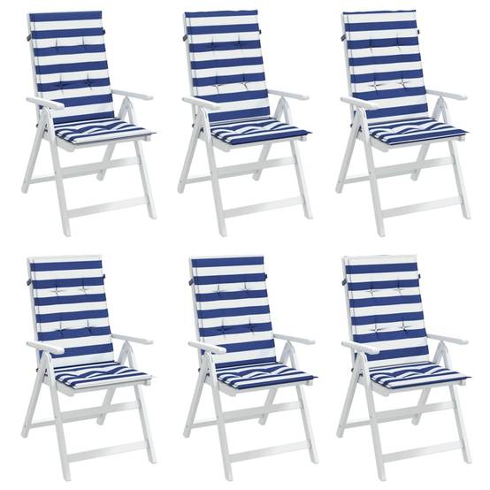 PANGIVO - Coussins de chaise dossier haut lot de 6 polyester rayures bleu et blanc 120 x 50 x 3 cm - PANGIVO - Image 4