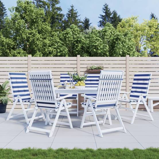 PANGIVO - Coussins de chaise dossier haut lot de 6 polyester rayures bleu et blanc 120 x 50 x 3 cm - PANGIVO - Image 1