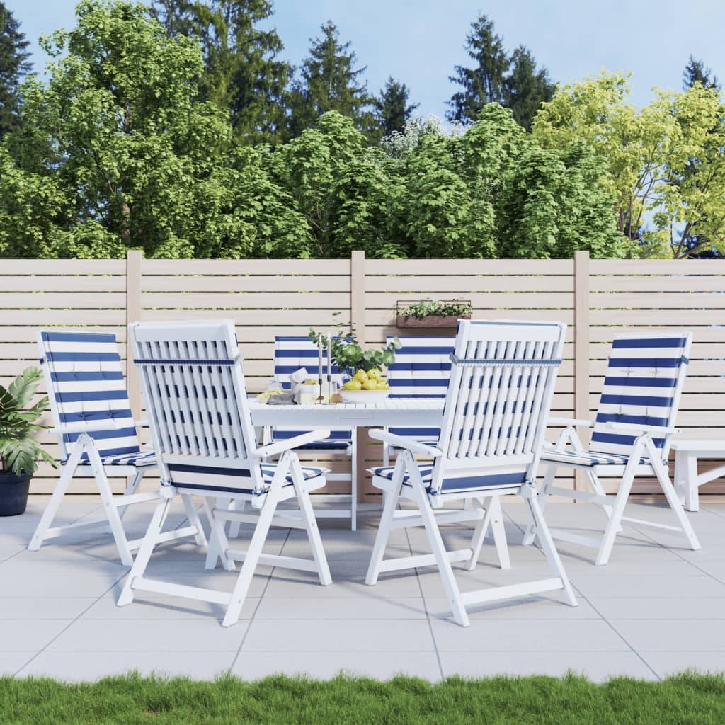 PANGIVO - Coussins de chaise dossier haut lot de 6 polyester rayures bleu et blanc 120 x 50 x 3 cm - PANGIVO - Image 1