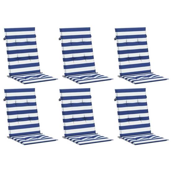 PANGIVO - Coussins de chaise dossier haut lot de 6 polyester rayures bleu et blanc 120 x 50 x 3 cm - PANGIVO - Image 3