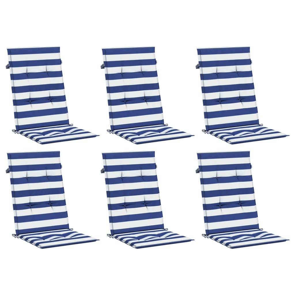 PANGIVO - Coussins de chaise dossier haut lot de 6 polyester rayures bleu et blanc 120 x 50 x 3 cm - PANGIVO - Image 3