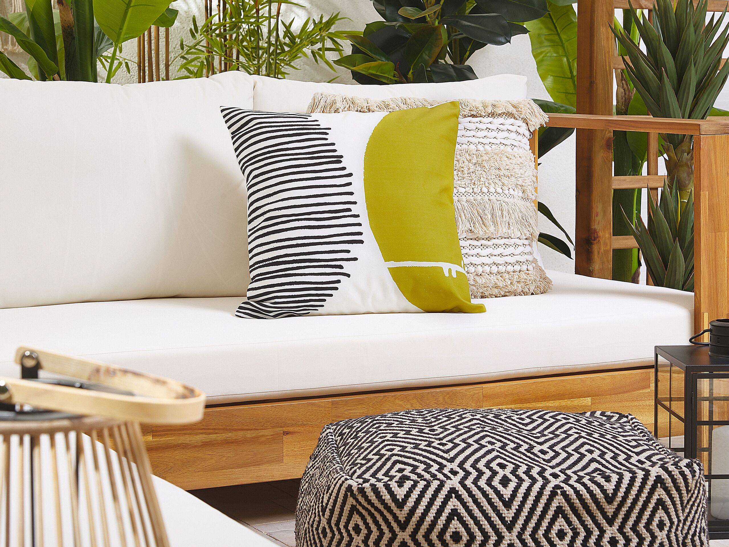 Beliani - Lot de 2 Coussins Décoratifs d'Extérieur à Motif Abstrait Jaune et Noir Fond Blanc Housse Amovible et Tissu Résistant pour Jardin Terrasse - Image 2