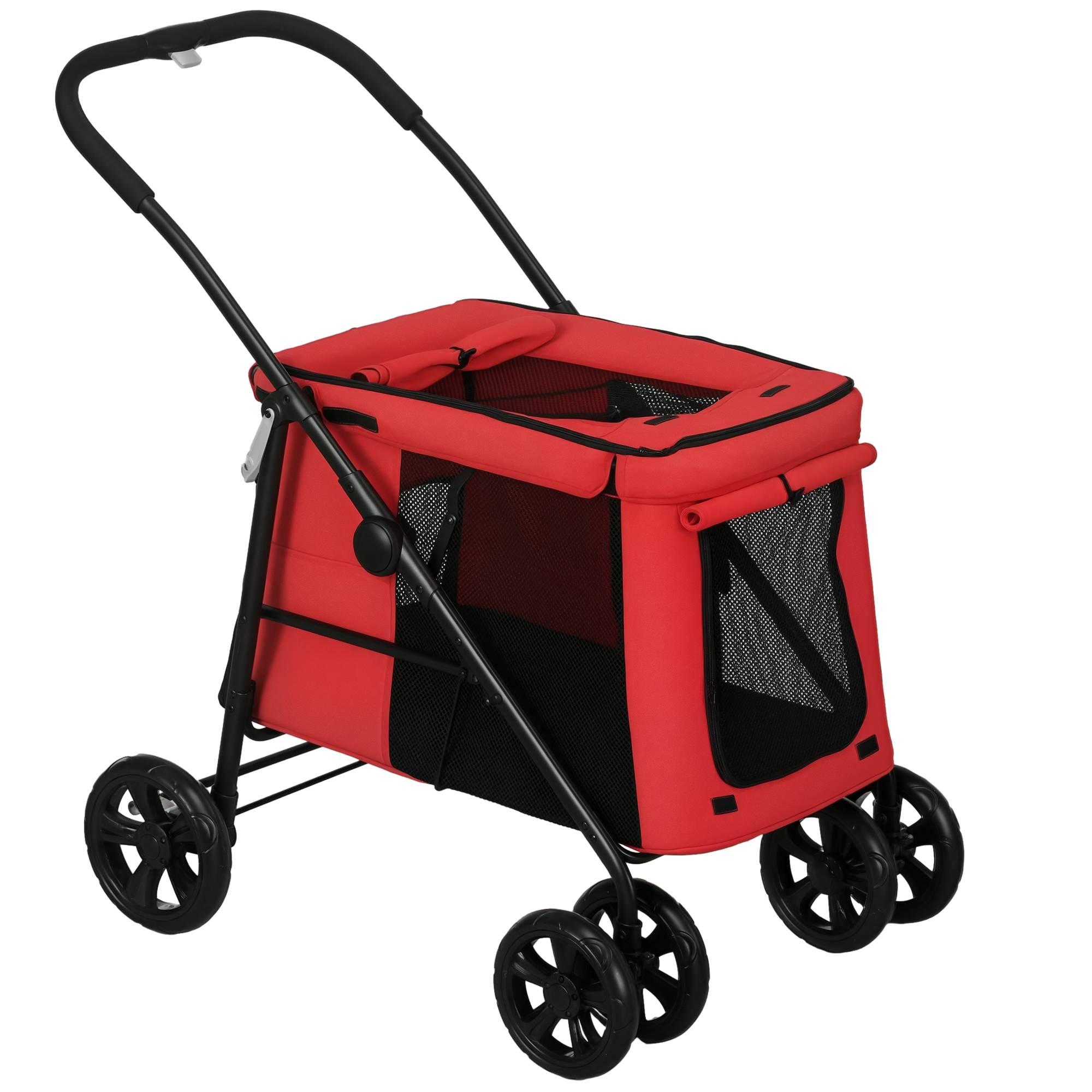Poussette pliable animaux chien chat coussin inclus roues avec frein tissu 600D Oxford 102 x 62 x 105 cm rouge - Image 1