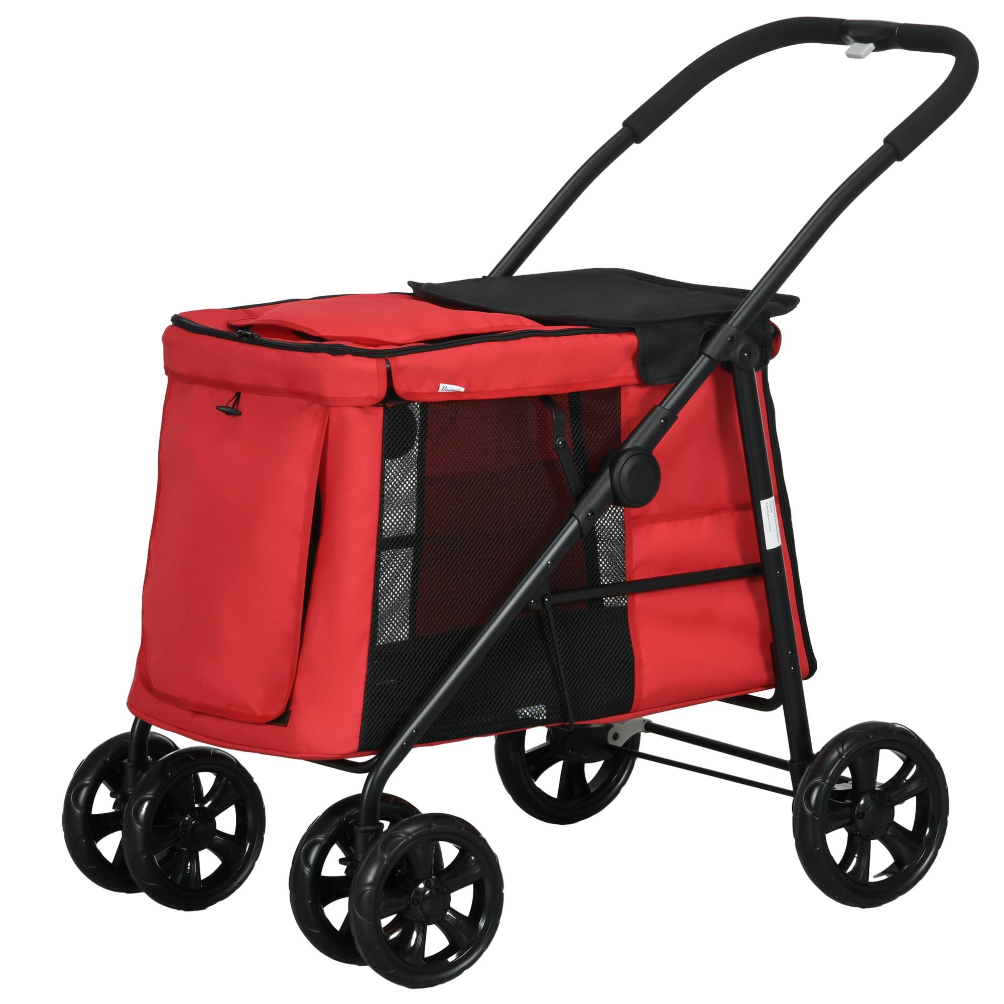 Poussette pliable animaux chien chat coussin inclus roues avec frein tissu 600D Oxford 102 x 62 x 105 cm rouge - Image 2