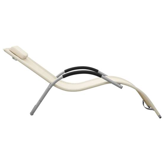 Chaise longue | Transat | Bain de soleil textilène crème et gris - Image 3