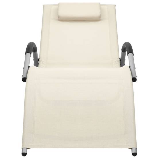 Chaise longue | Transat | Bain de soleil textilène crème et gris - Image 1