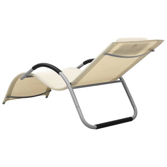 Chaise longue | Transat | Bain de soleil textilène crème et gris - Image 4
