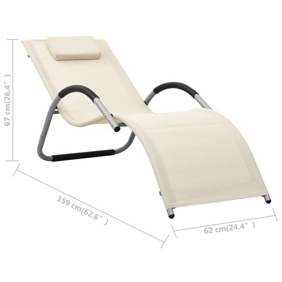 Chaise longue | Transat | Bain de soleil textilène crème et gris - Image 7