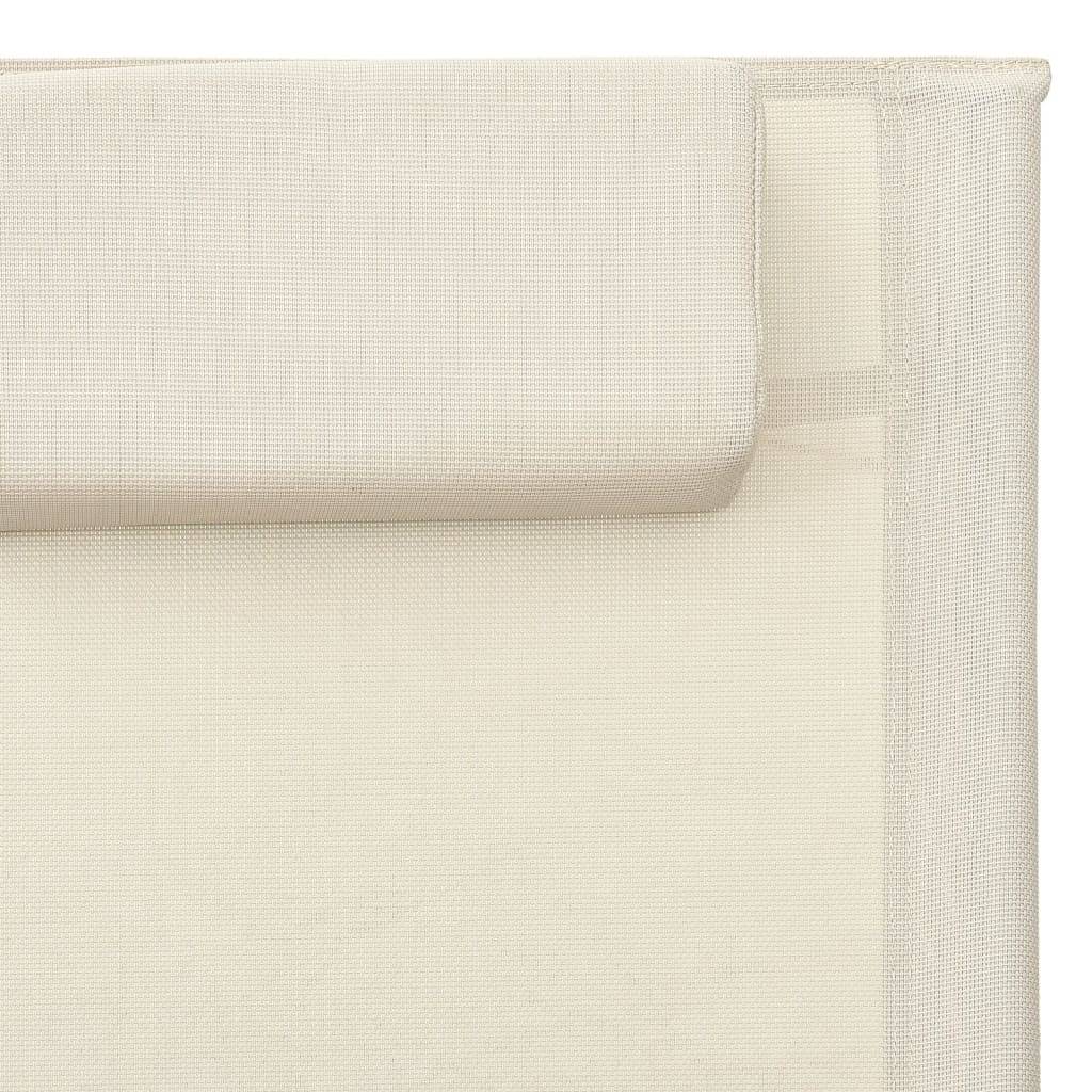 Chaise longue | Transat | Bain de soleil textilène crème et gris - Image 6