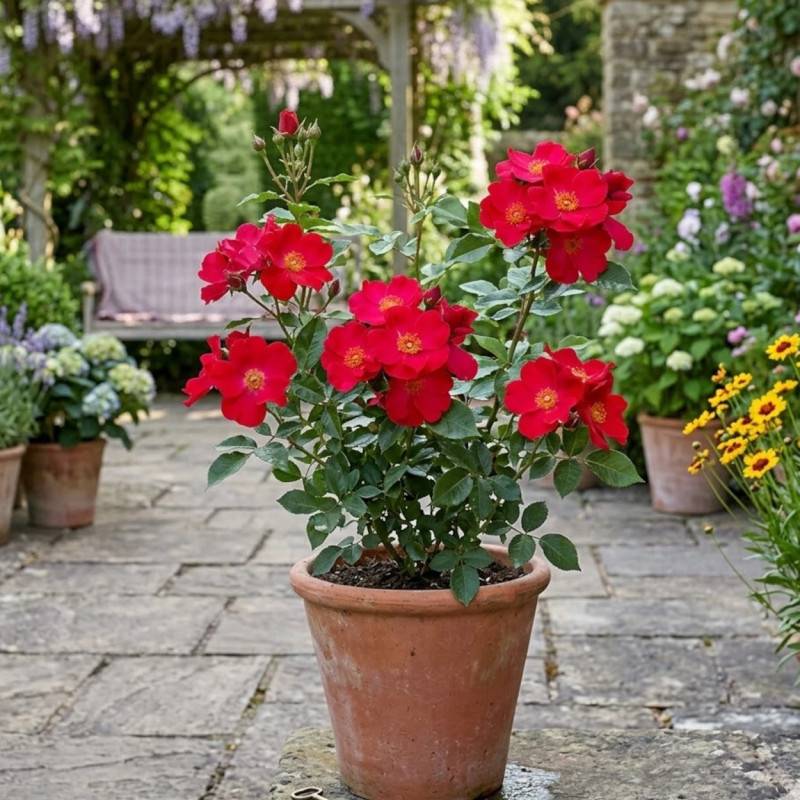 Rosier paysager Pink Flash® 'Trakeeplac' à fleurs Rouge/ - feuillage Caduc - Pot de 3L - 20/40 cm - Image 3