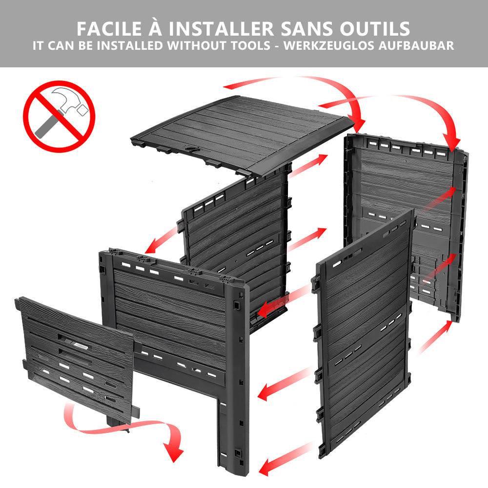 Vounot - Composteur de jardin 300L Qualité Supérieure pour Jardin Déchets Imitation Style bois noir - Image 6