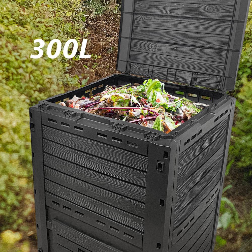 Vounot - Composteur de jardin 300L Qualité Supérieure pour Jardin Déchets Imitation Style bois noir - Image 2