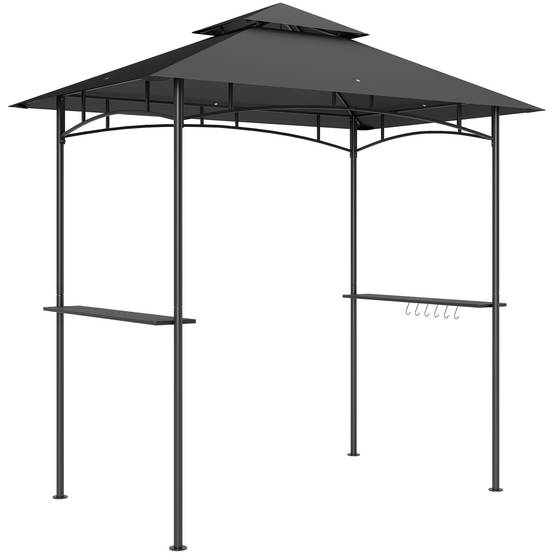 Gazebo BBQ 240x150x258 cm gris foncé ignifuge double toit étagères latérales anti-UV pour barbecue - Image 1