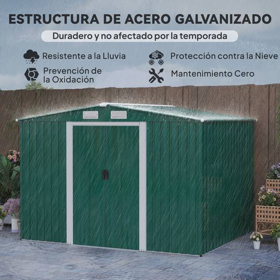 Abri métallique 258x206x178 cm 5,3m² portes coulissantes et ventilations vert - Image 6