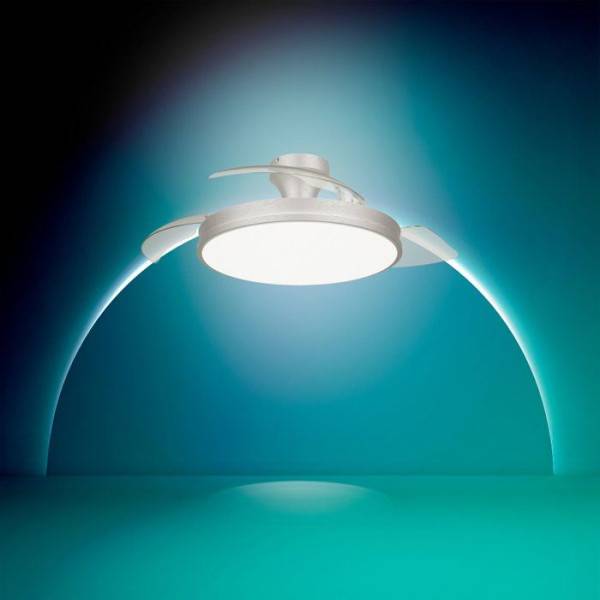 Philips - Ventilateur de Plafond - Plafonnier  - Philips - Atlas - Pales rétractables - Diametre 106 cm - Nickel - LED intégrée + télécommande - Image 2