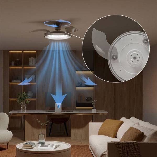 Philips - Ventilateur de Plafond - Plafonnier  - Philips - Atlas - Pales rétractables - Diametre 106 cm - Nickel - LED intégrée + télécommande - Image 3