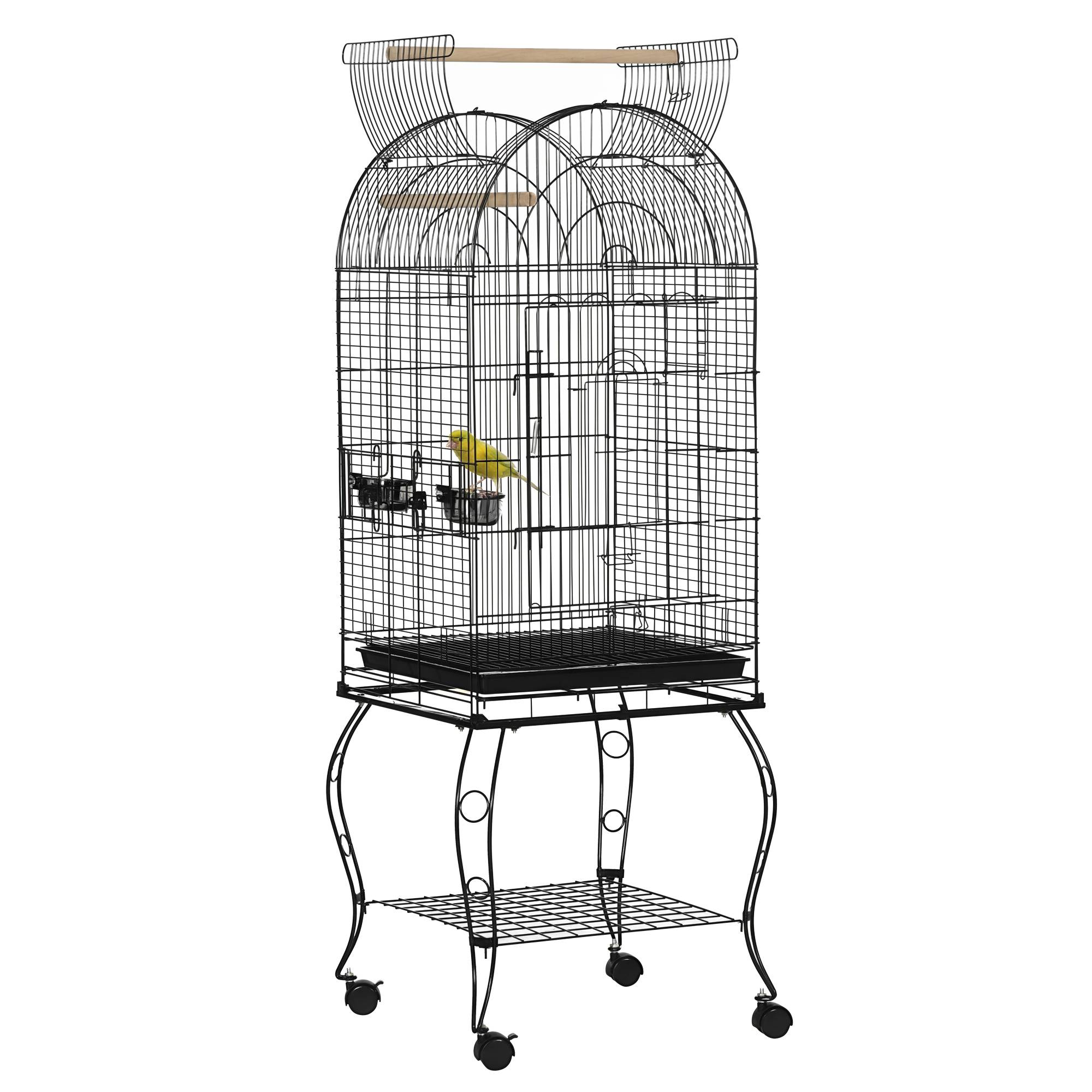 Cage à oiseaux et canaris, volière à roulettes en métal noir 51x51x153 cm - Image 1