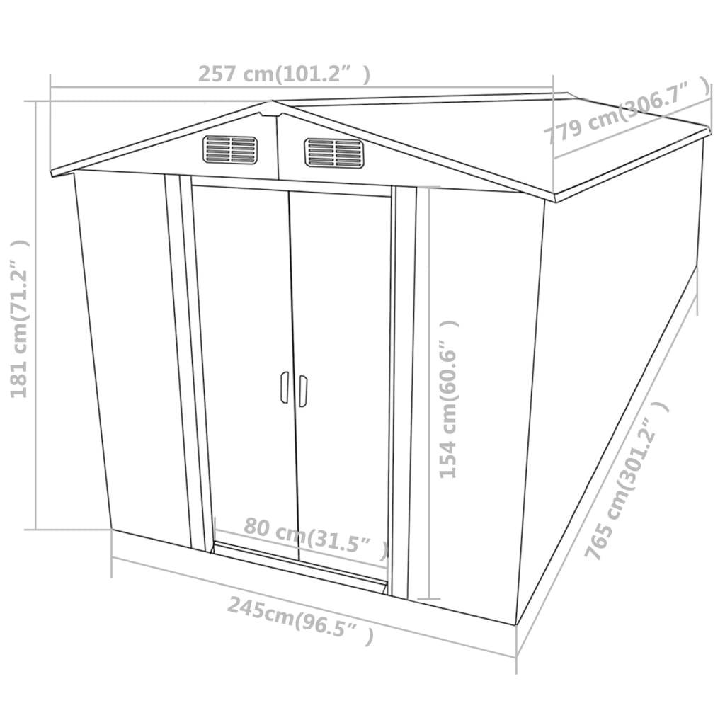 Helloshop26 - Abri de jardin cabane cabanon maison de stockage remise extérieur hangar outils robuste 257 x 779 x 181 cm acier galvanisé marron - Image 8
