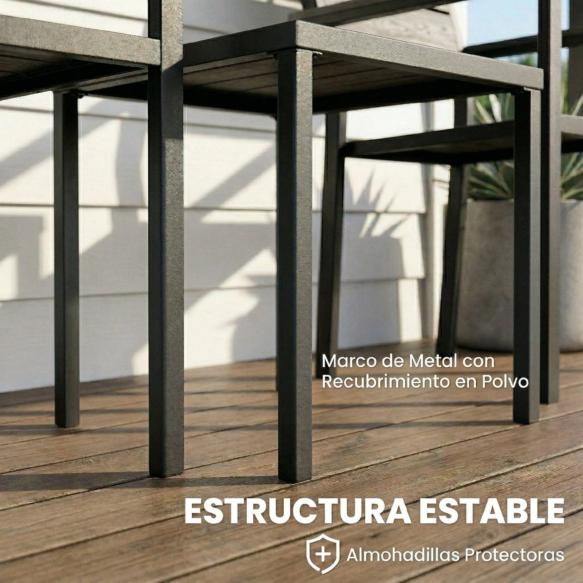 Ensemble de jardin 3 pièces avec 2 chaises et table HDPE design lattes effet bois, patio balcon noir - Image 9