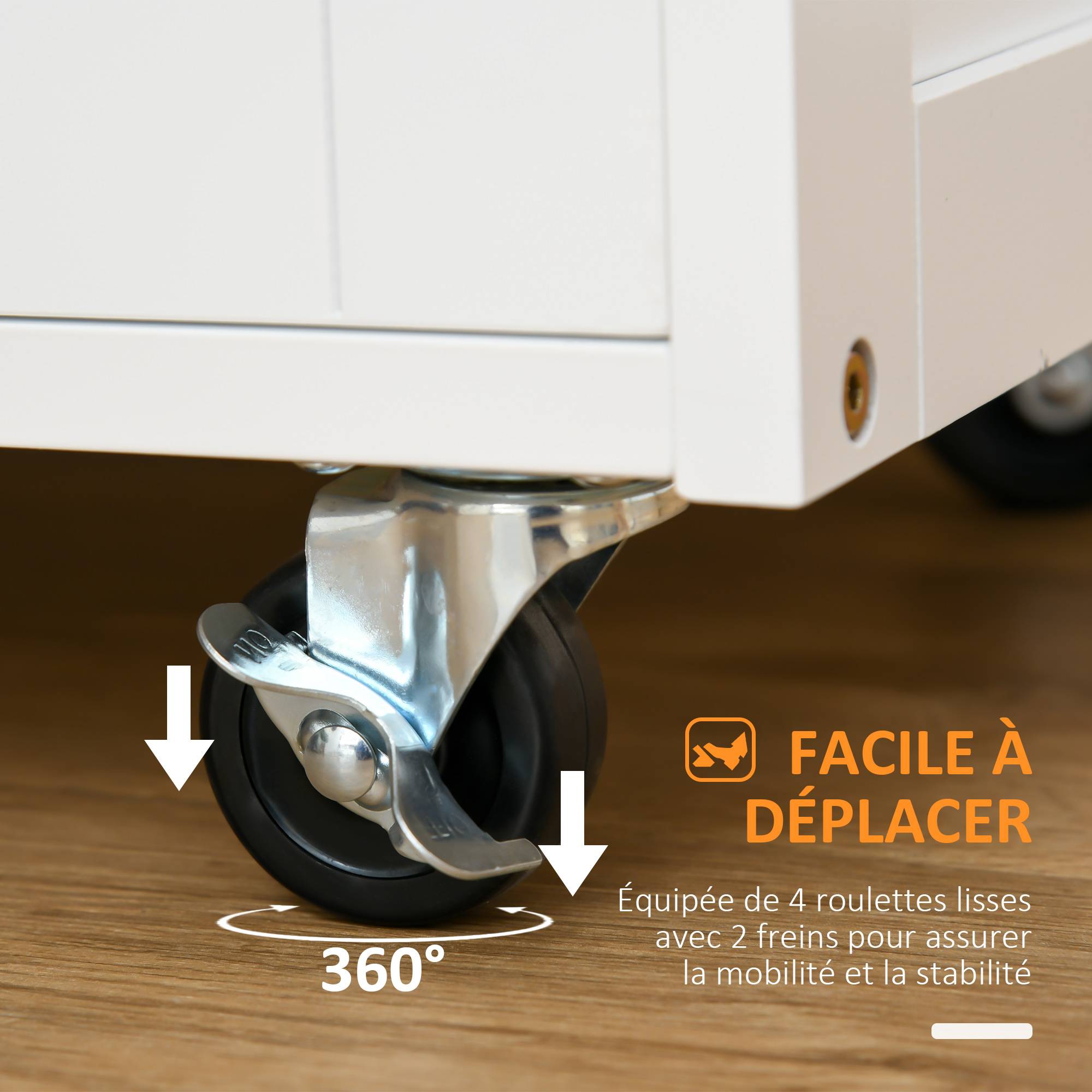 Desserte de cuisine multi rangements 2 placards tiroir casier 9 bouteilles MDF blanc plateau bois caoutchouc - Image 7