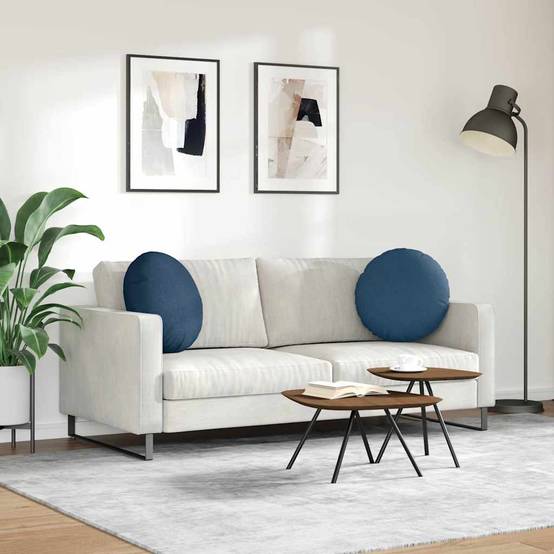 Jeu de 2 Grands Coussins Ronds Tissu Confortable pour Intérieur Design Bleu Ø 50 cm – ComfortXL Outdoor Living - Image 4