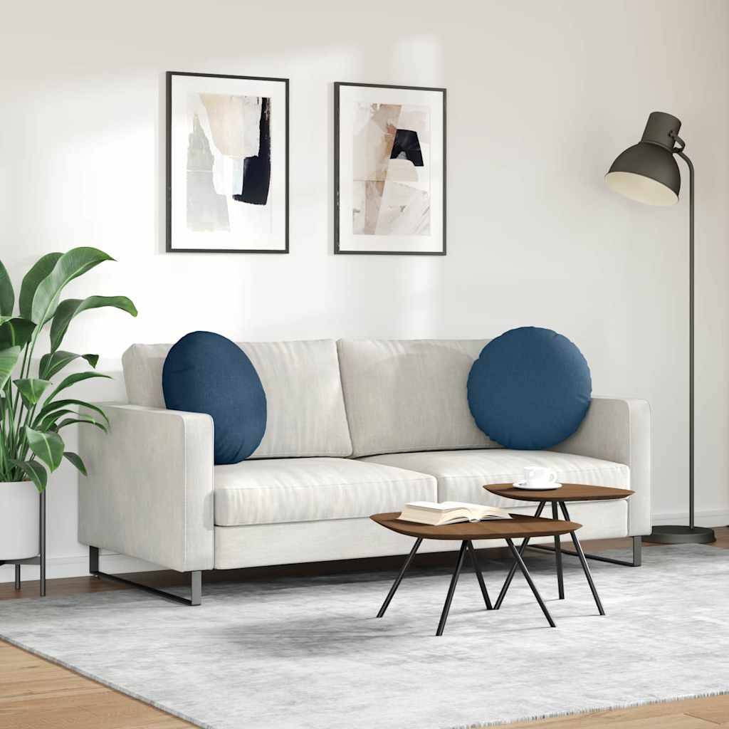 Jeu de 2 Grands Coussins Ronds Tissu Confortable pour Intérieur Design Bleu Ø 50 cm – ComfortXL Outdoor Living - Image 4