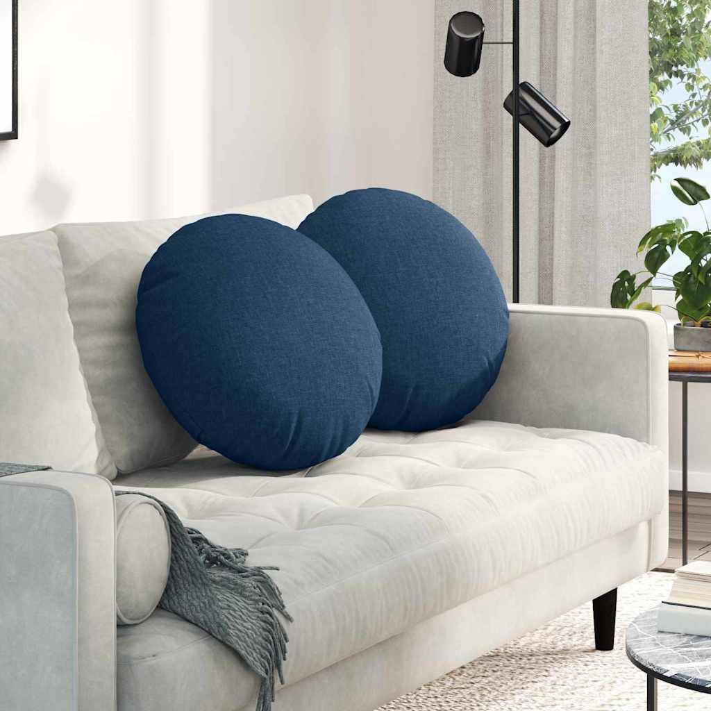 Jeu de 2 Grands Coussins Ronds Tissu Confortable pour Intérieur Design Bleu Ø 50 cm – ComfortXL Outdoor Living - Image 1
