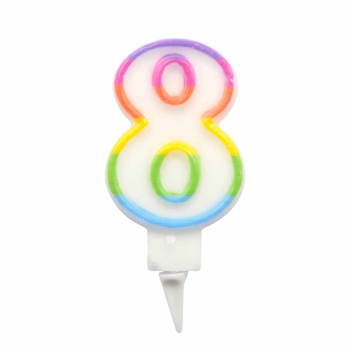 Bougie d'Anniversaire "Chiffre 8" 7cm Multicolore - Image 1