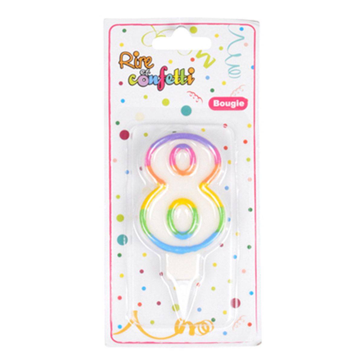 Bougie d'Anniversaire "Chiffre 8" 7cm Multicolore - Image 2