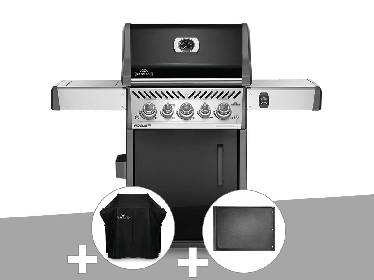 Napoleon - Barbecue à gaz Rogue SE 425 SIB noir 3 brûleurs + Housse de protection + Plancha - Napoleon