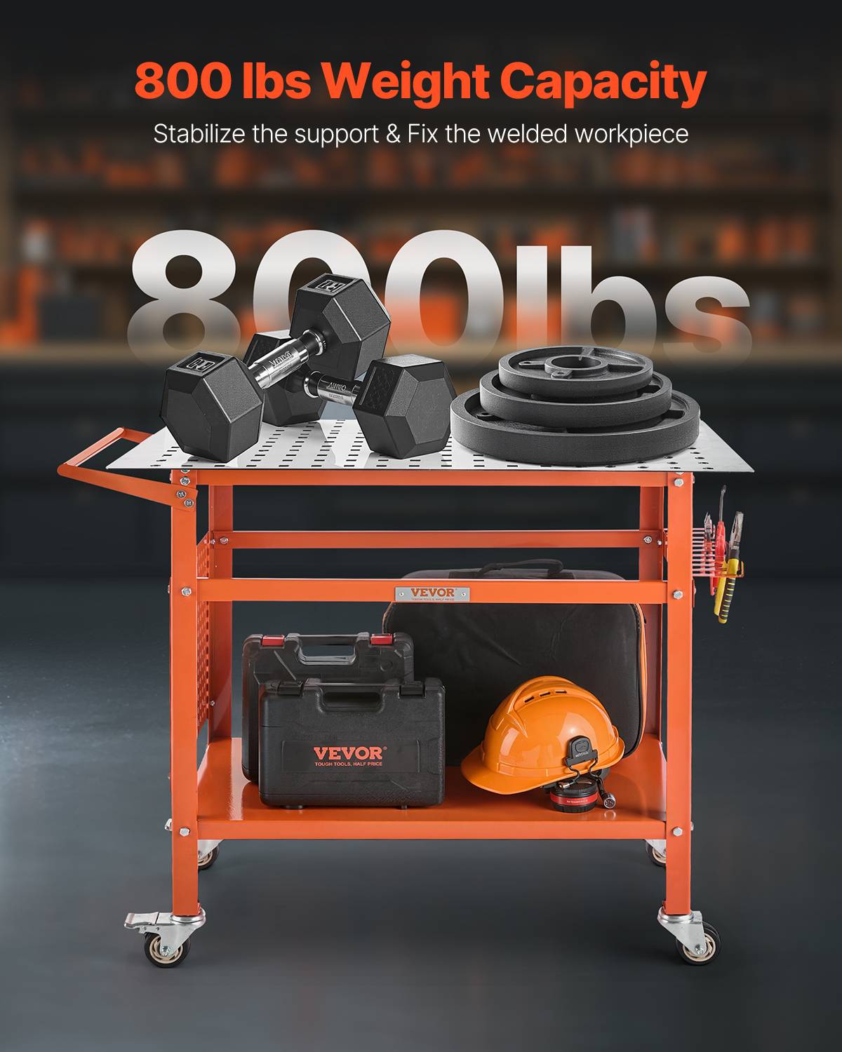 VEVOR Table soudure 1016x609,6 mm, acier mobile, charge 363 kg, 4 roues. - Image 2