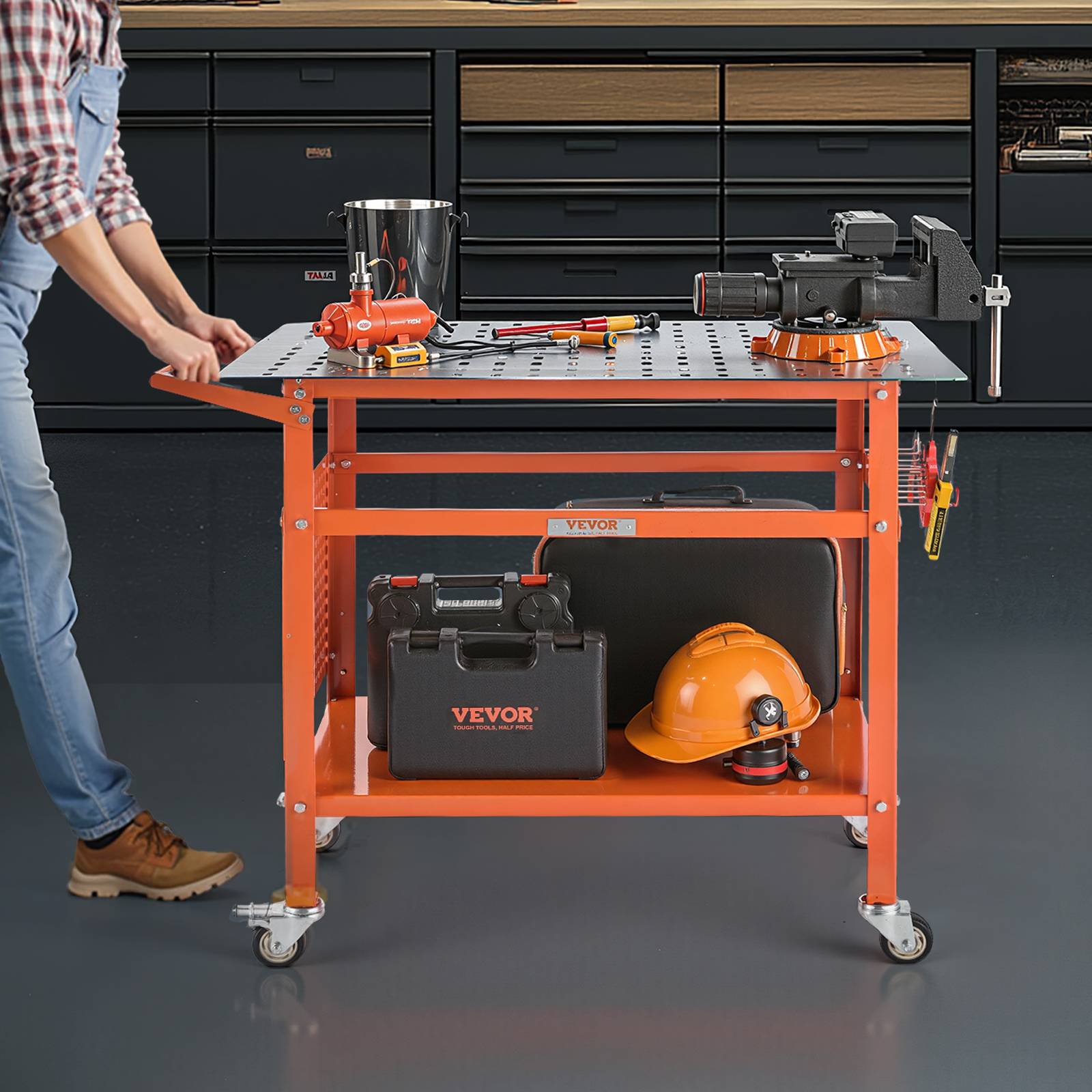 VEVOR Table soudure 1016x609,6 mm, acier mobile, charge 363 kg, 4 roues. - Image 8
