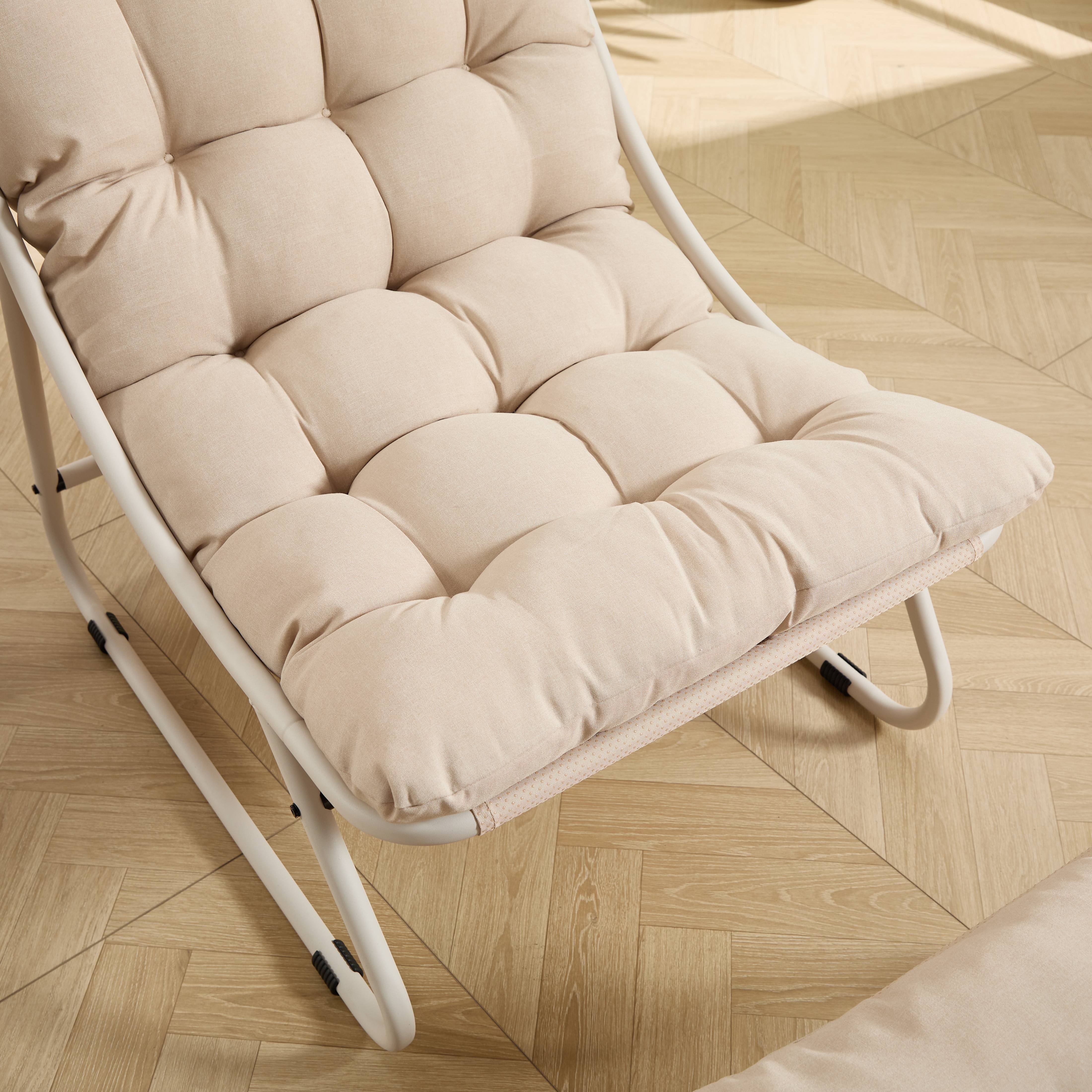 Fauteuil patio inclinable avec ottoman cadre beige et coussin confortable parfait pour salon chambre et salle de lecture - Image 8