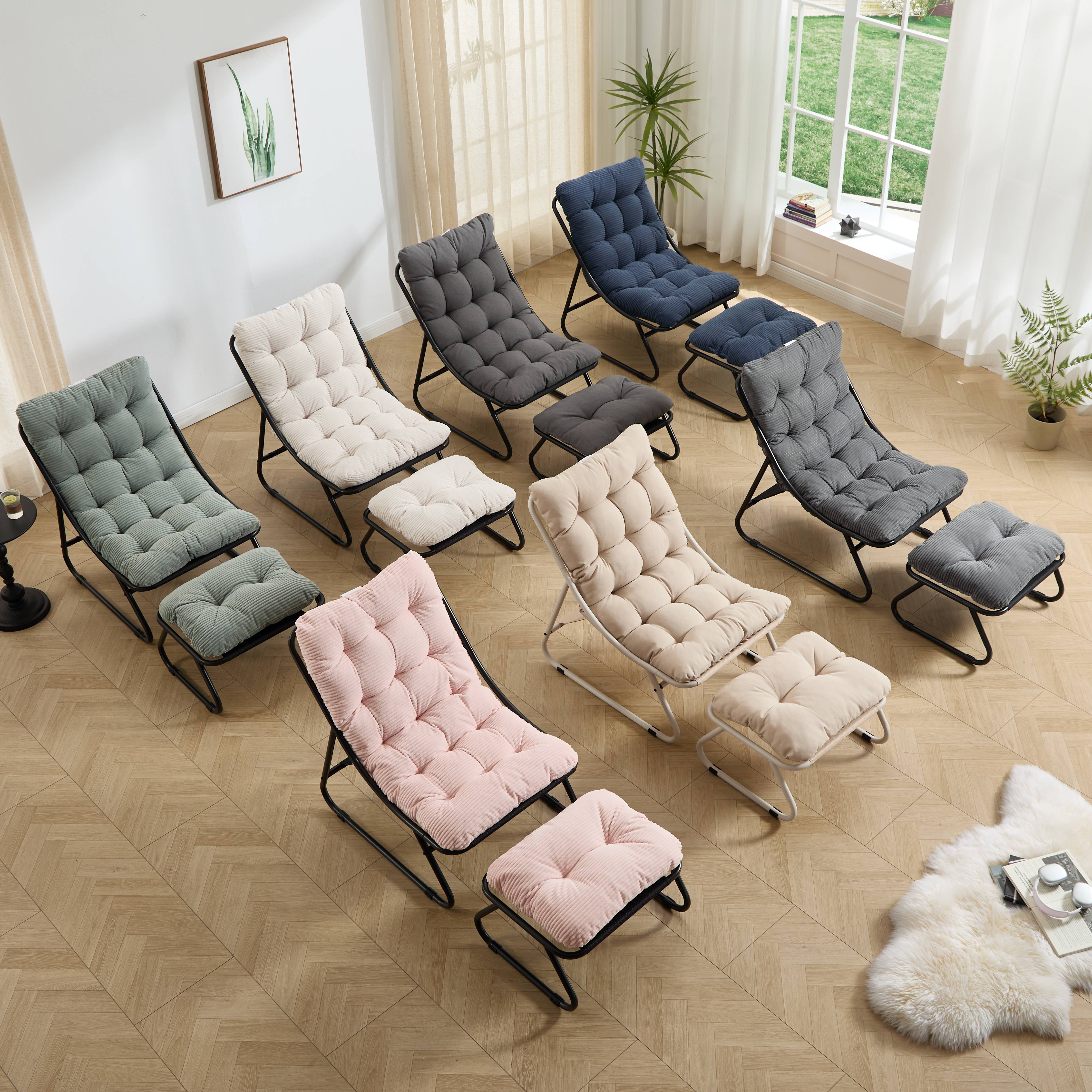 Fauteuil patio inclinable avec ottoman cadre beige et coussin confortable parfait pour salon chambre et salle de lecture - Image 9