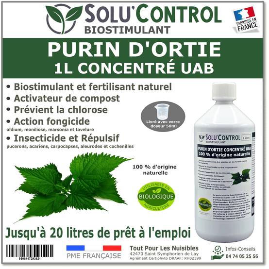 Tout pour les nuisibles - SOLU'CONTROL - Purin d’Ortie Naturel – 1L – Produit Végétal – Stimule la Croissance et Renforce les Plantes - Image 1
