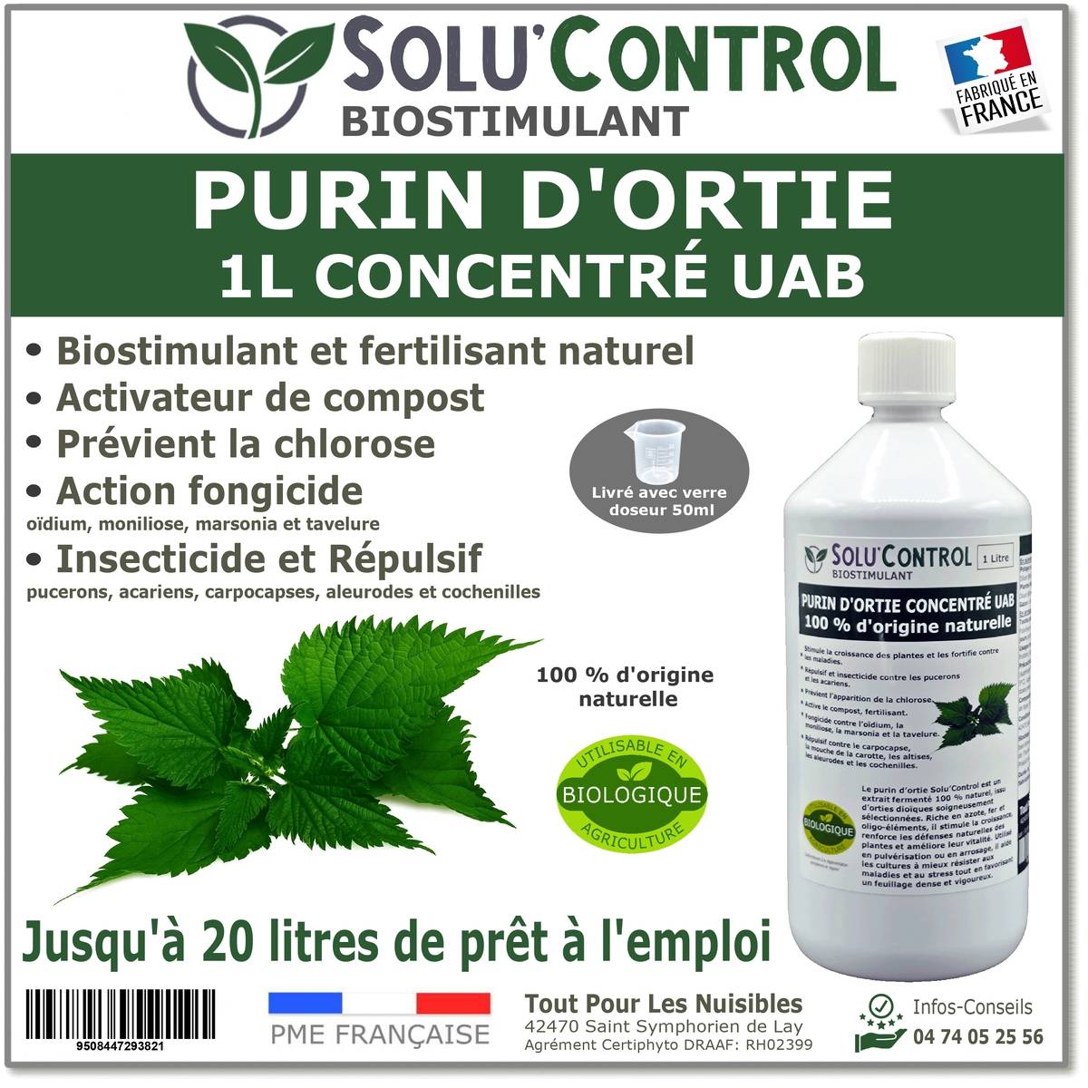 Tout pour les nuisibles - SOLU'CONTROL - Purin d’Ortie Naturel – 1L – Produit Végétal – Stimule la Croissance et Renforce les Plantes - Image 1