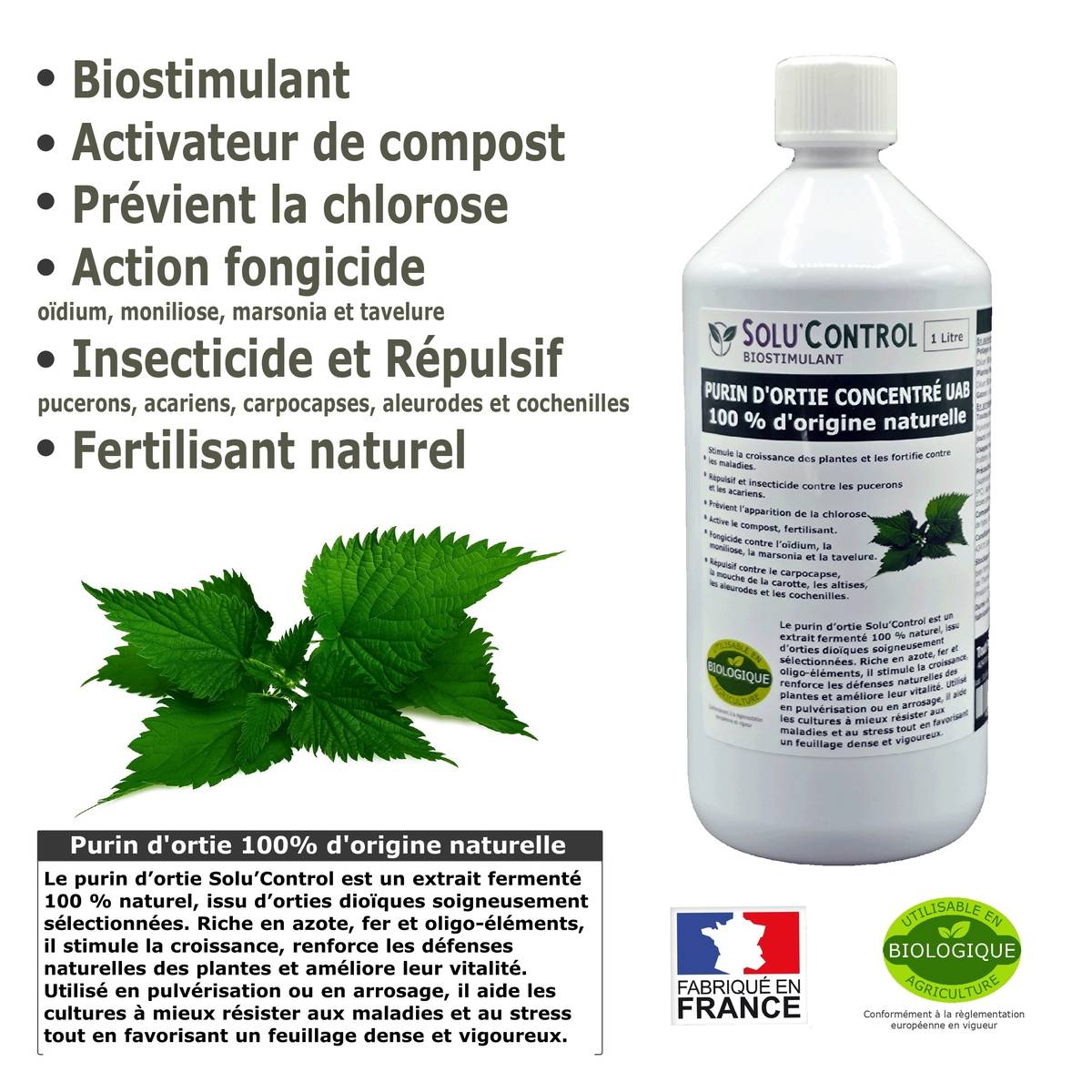 Tout pour les nuisibles - SOLU'CONTROL - Purin d’Ortie Naturel – 1L – Produit Végétal – Stimule la Croissance et Renforce les Plantes - Image 2
