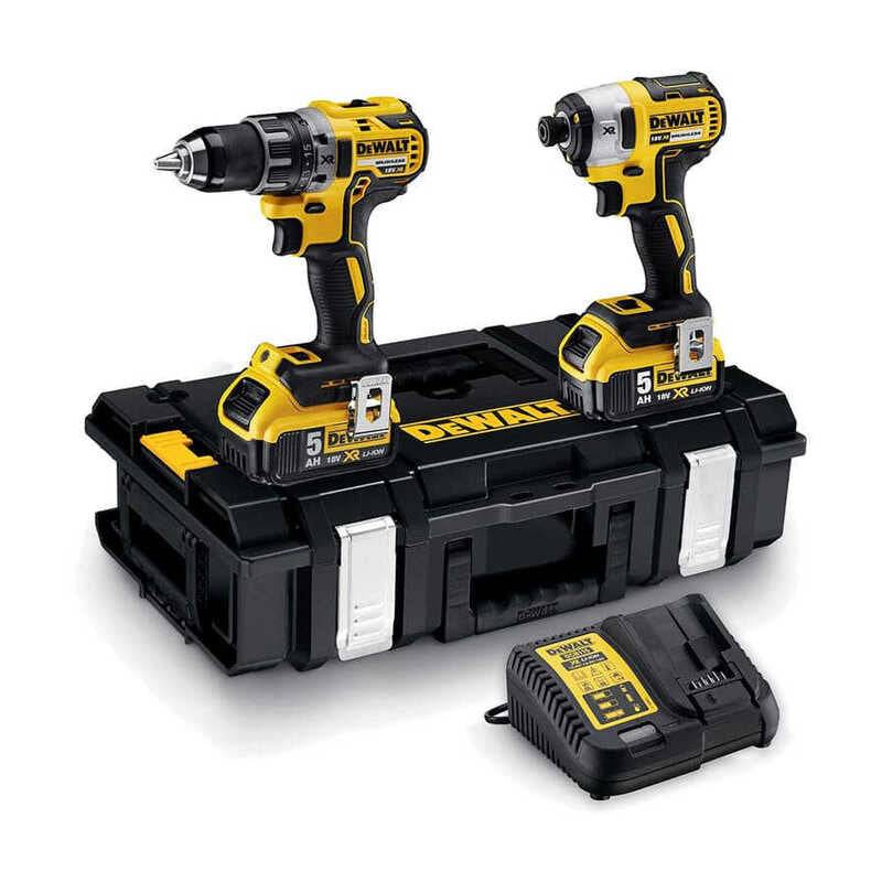 Pack 2 outils 18V DEWALT DCK266P2-QW : Perceuse-visseuse à percussion DCD796, Visseuse à choc DCF887, 2 batteries 5,0 Ah, coffret ToughSystem Dewalt