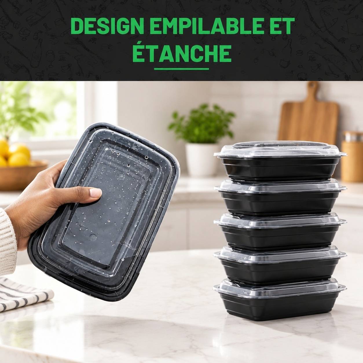 Boîtes Repas 946ml avec Couvercles Lot de 50 Micro-ondables Congélateur Lave-vaisselle - Image 6