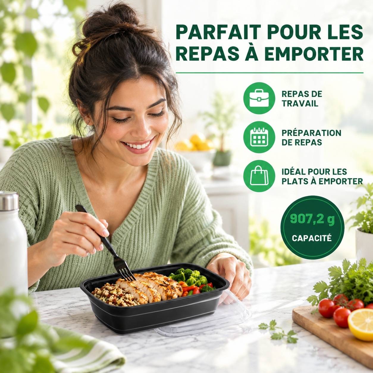 Boîtes Repas 946ml avec Couvercles Lot de 50 Micro-ondables Congélateur Lave-vaisselle - Image 5