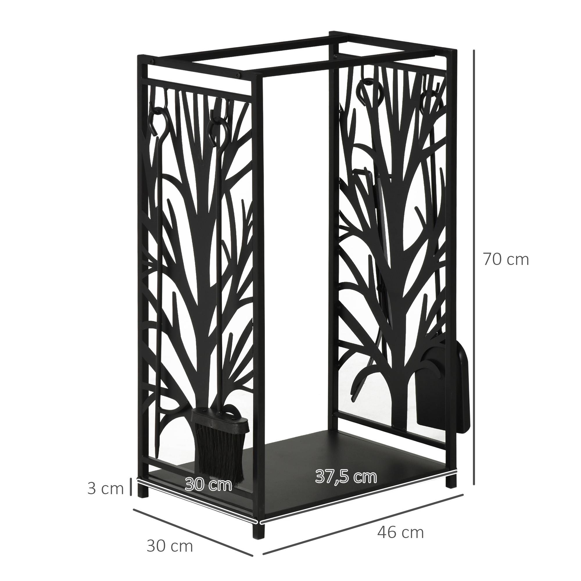 ComfortXL - Porte-bûches serviteur acier noir 46 x 29 x 70 cm pour cheminée 4 accessoires - ComfortXL Outdoor Living - Image 4