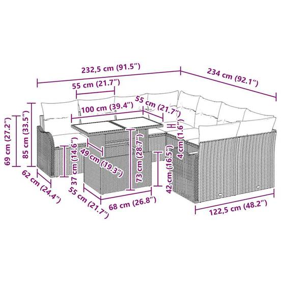 ComfortXL - Salon de Jardin 8 Places en Polyrotin Tressé Modulable avec Table Relevable Marron – ComfortXL Outdoor Living - Image 3